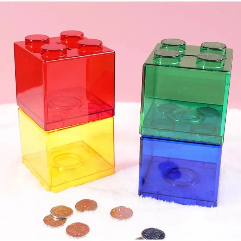 4 Pcs Clear Plastic Building Blocks Money Boxes Coin Savings Jars Children's Toys Gifts plastic savings jars