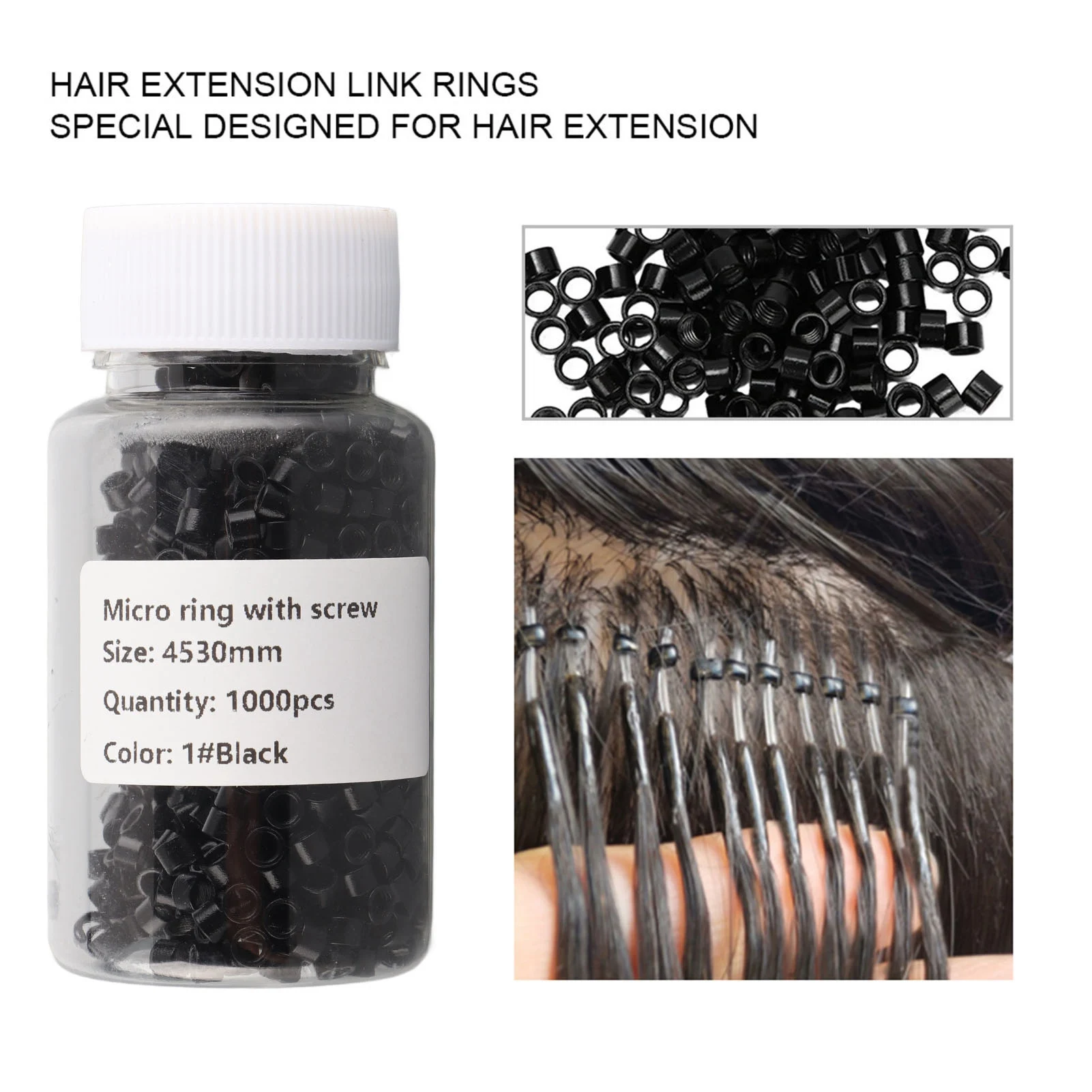1000PCS Aluminum Micro Links Rings Beads Screw Micro Rings Hair Extension Tool Black Hair Extension Beads Hair Extension Rings 3