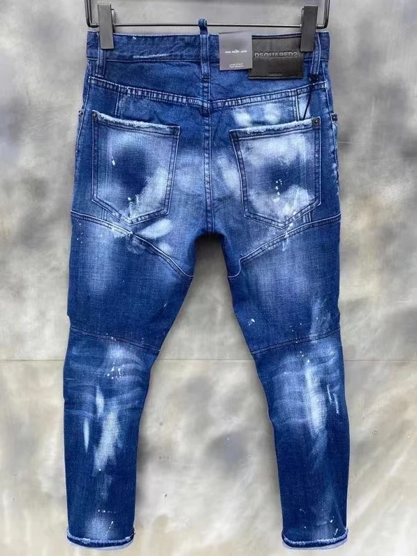 loose jeans Dsquared2 2022 new men's ripped fashion slim-fit point paint stretch jeans T124# jeans men