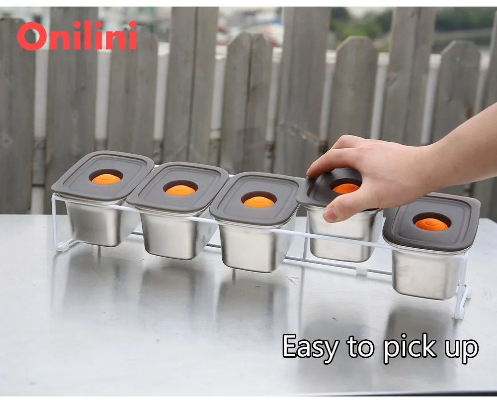Onilini Pizza Condiment Container Pizza Ingredients Containers Fruits Cheese Sauce Spice Stainless Steel Topping Station