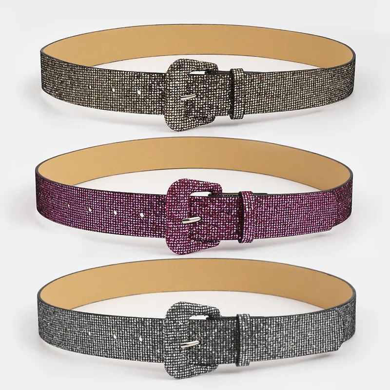 

2023 Ladies PU Leather Fashion Lady Vintage Sequined Belt Dress Jeans Decoration Casual Belts for Women Luxury Designer Brand