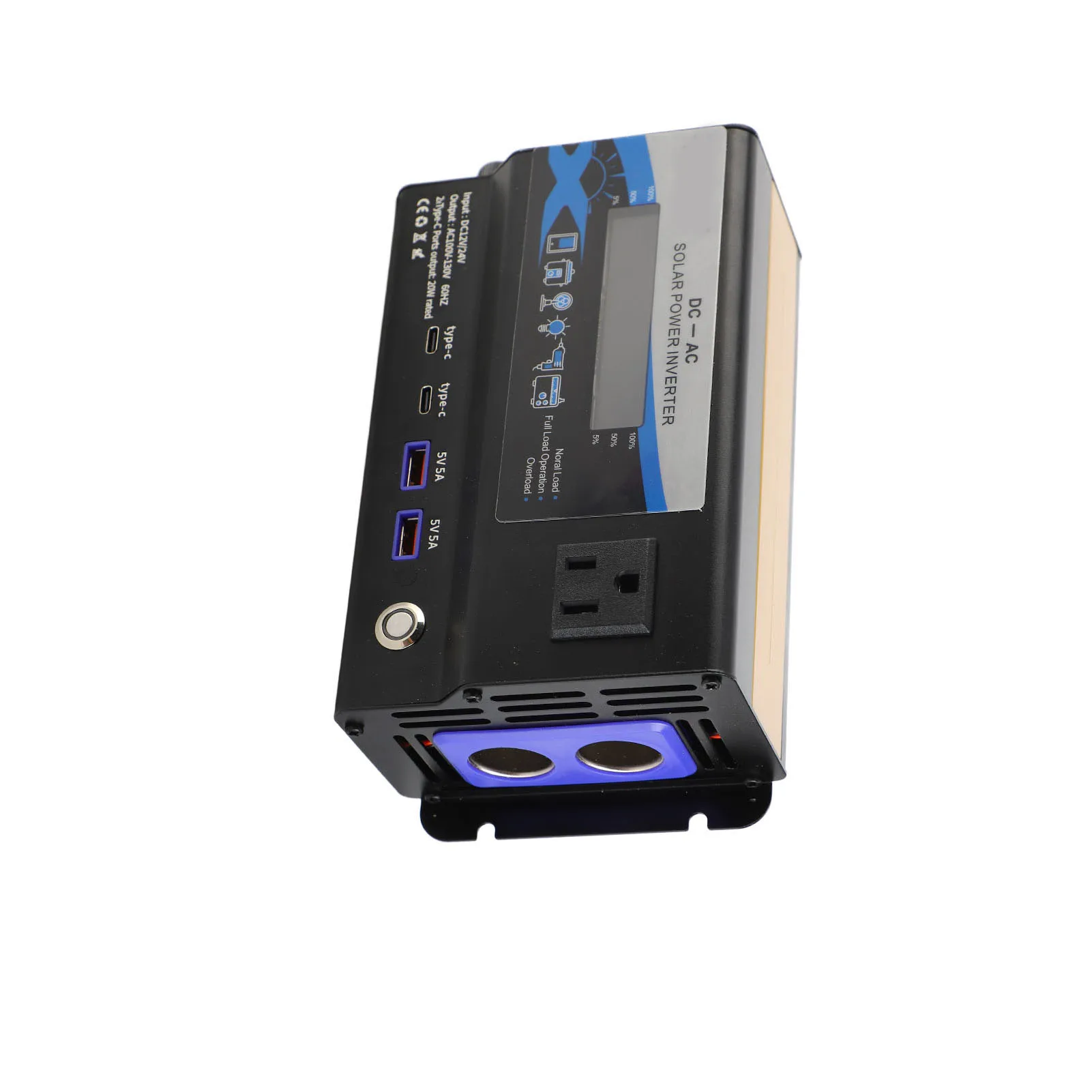 3000w 자동차 인버터(LED 컬러 주변 조명 포함) 2 USB 2 타입 C 충전 차량용 전력 변환기 US 플러그 12V/24V-110V
