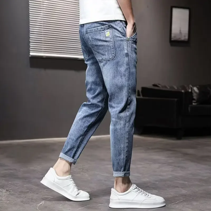 Spring New Men's Jeans Loose-fit Straight-leg Ripped Casual Nine-point Trousers Trendy Fashion Spring Autumn