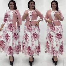 

Dashiki Print African 2 Pieces Set Women Dress Coat Suit New Spring Autumn Clothing Floral Maxi Robe Elegant Ladies Office Wears