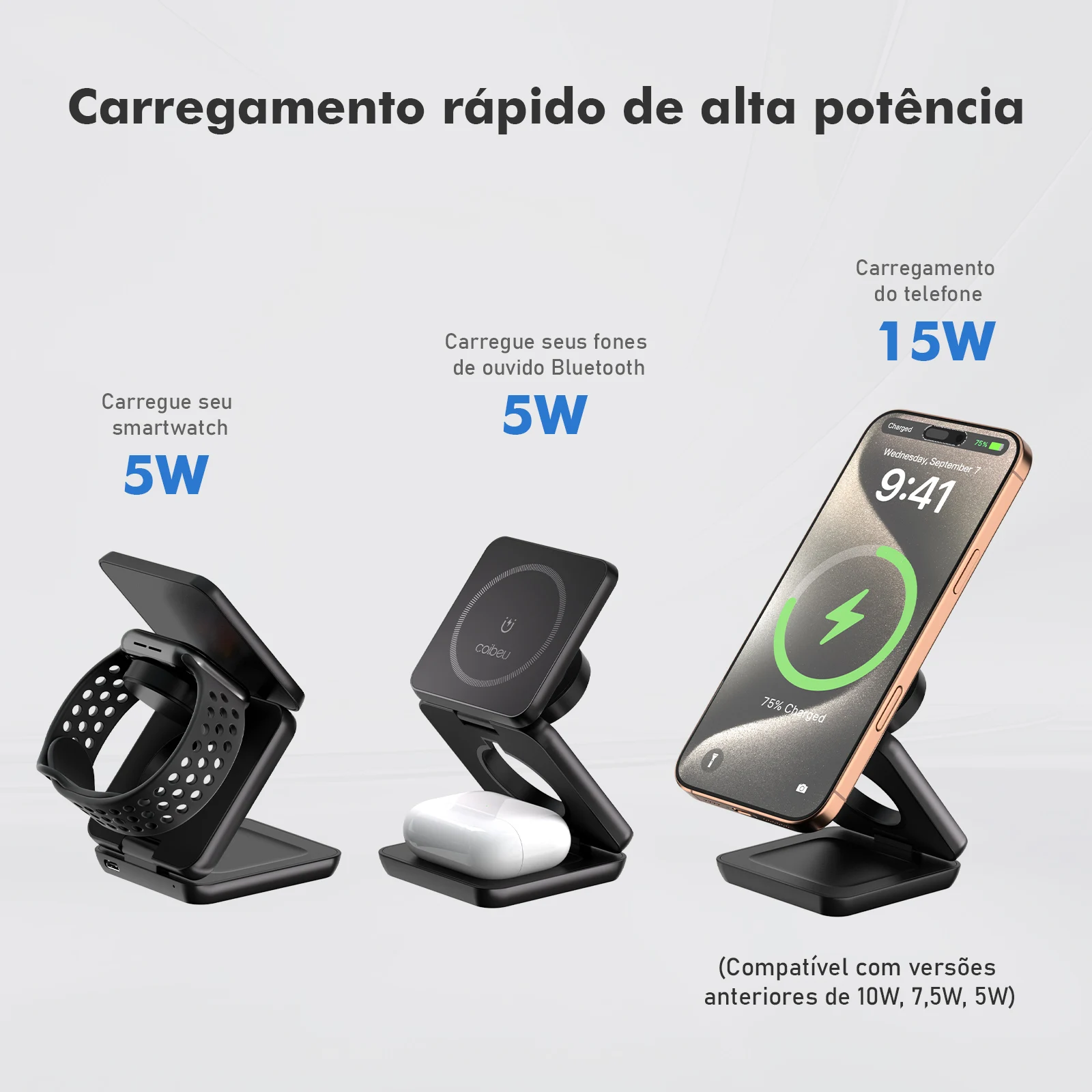 Carregador Sem Fio Magnético 3 em 1 COIBEU Carregamento Rápido