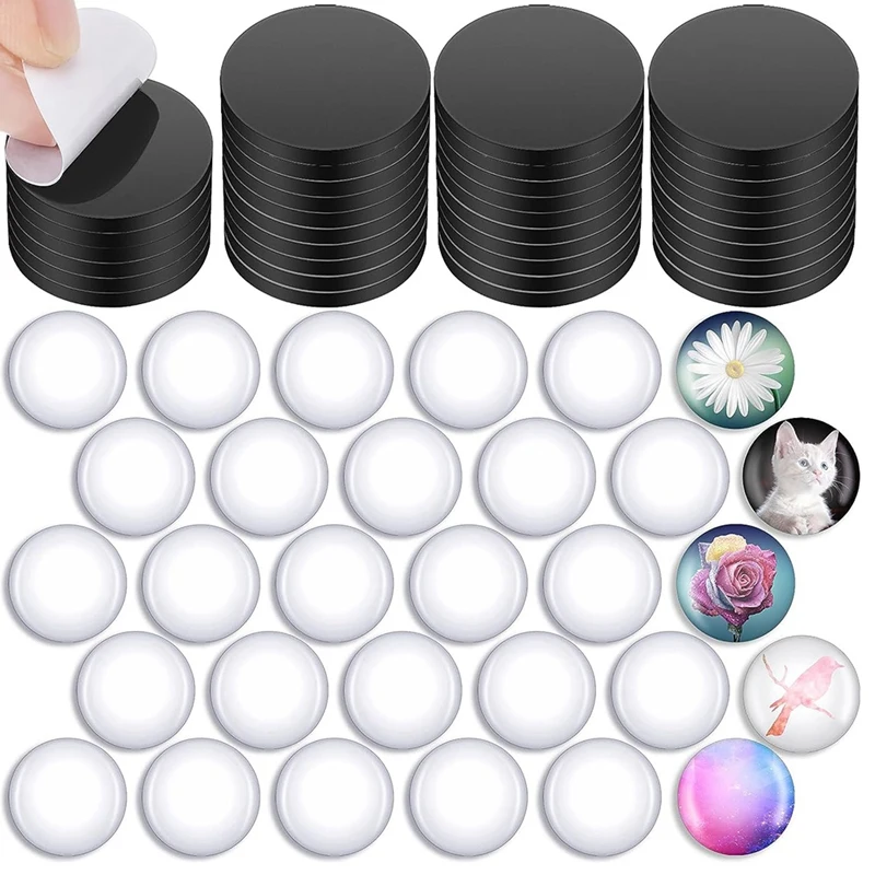 

Fridge Magnets For DIY Crafts Sets Round Magnetic Discs With Clear Dome Cabochons Glass Magnets Discs (48 Sets) Easy To Use