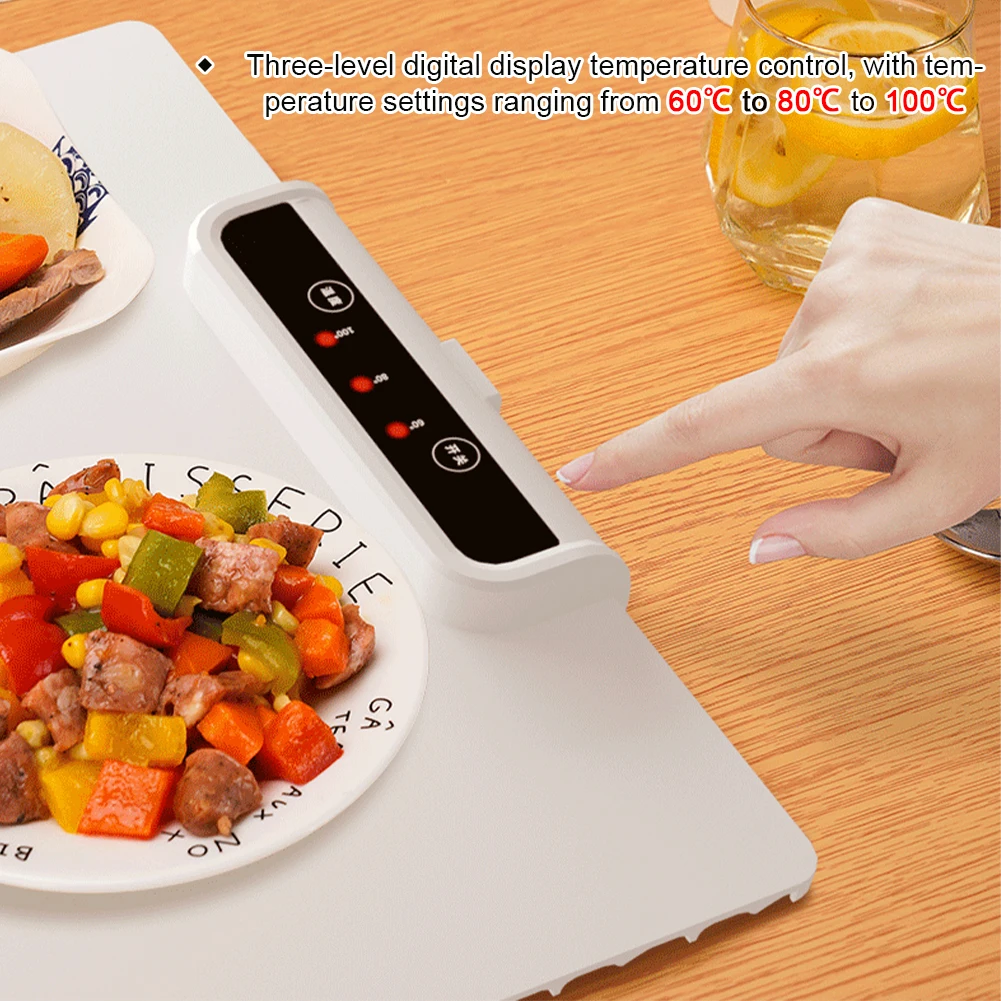 Food Electric Warming Tray Fast Heating Foldable Food Warmer Plate 60°C-100°C Adjustable Temperature Keeps Food Hot Warming Tray