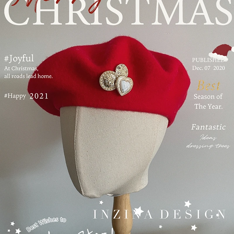 

B ritish Hats For Women Winter luxury designer brand beret Red Green Chirsmates Hats for Girls beret femme Woman bonnet luxe
