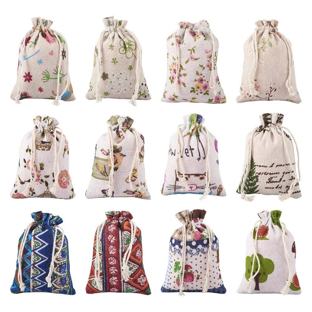 

36Pcs Rectangle Printing Cotton Drawstring Gift Bags Packaging Organizer Pouches for Jewelry Toy Candy Food Storage Linen Bag