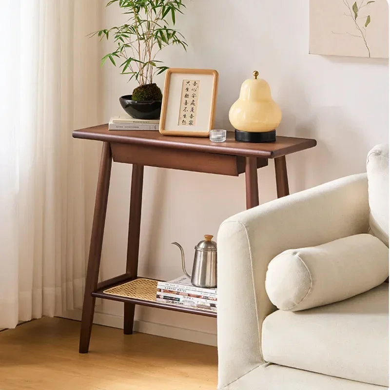 New Chinese Long Sided Table Foyer Against Wall Side Table Natural Bamboo Living Room Desk 2 Layers Structure Home Furniture