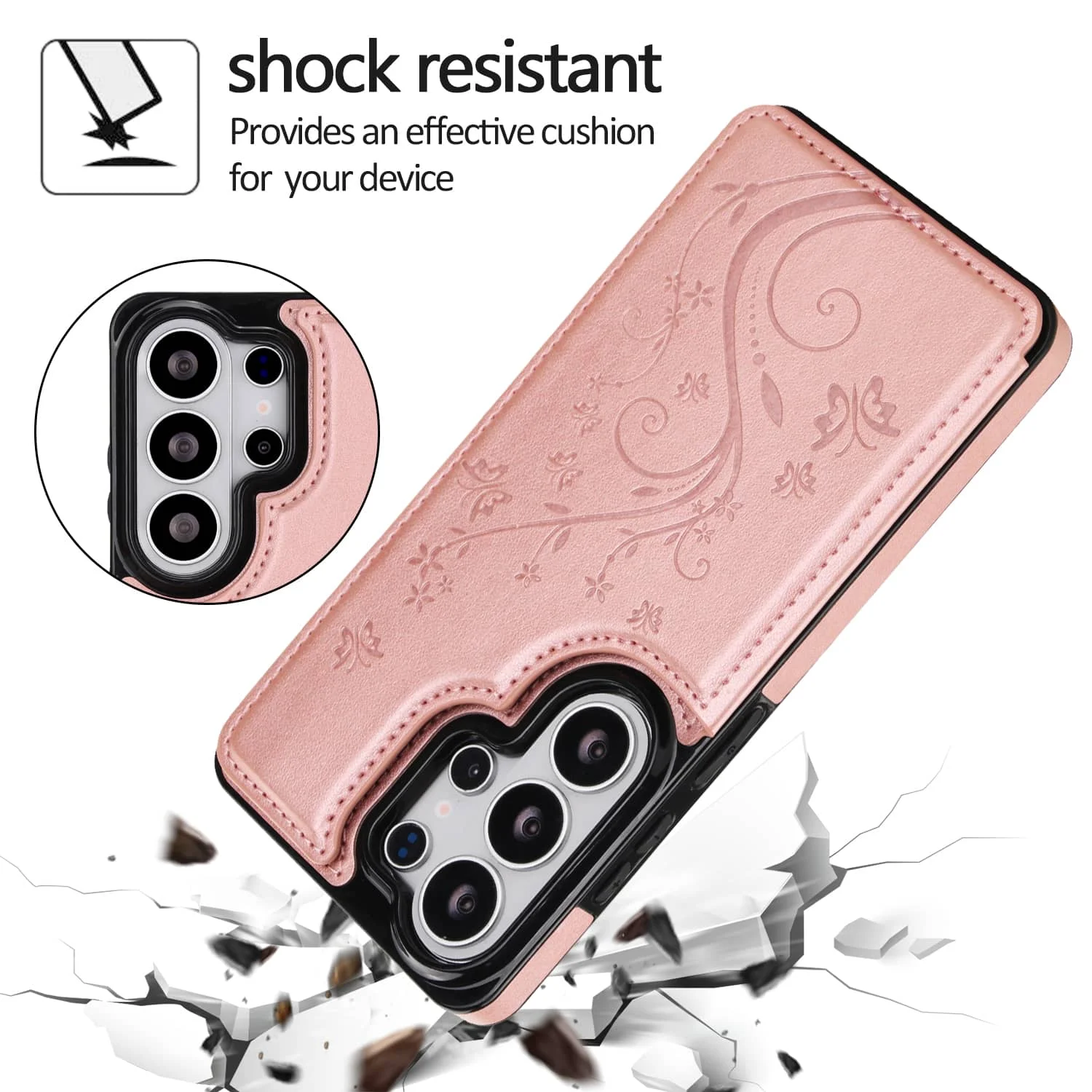 Floral Leather Wallet Phone Case with Stand and Card Holder, Double Magnetic Clasp