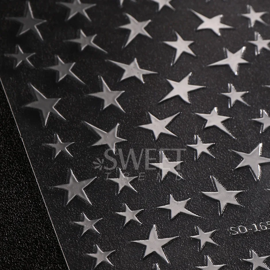 1pcs Magical Pink White Star Nail Stickers 3D Metal y2k Nails Metal Silver Gold Nail Charms Sliders Manicure Accessories 4