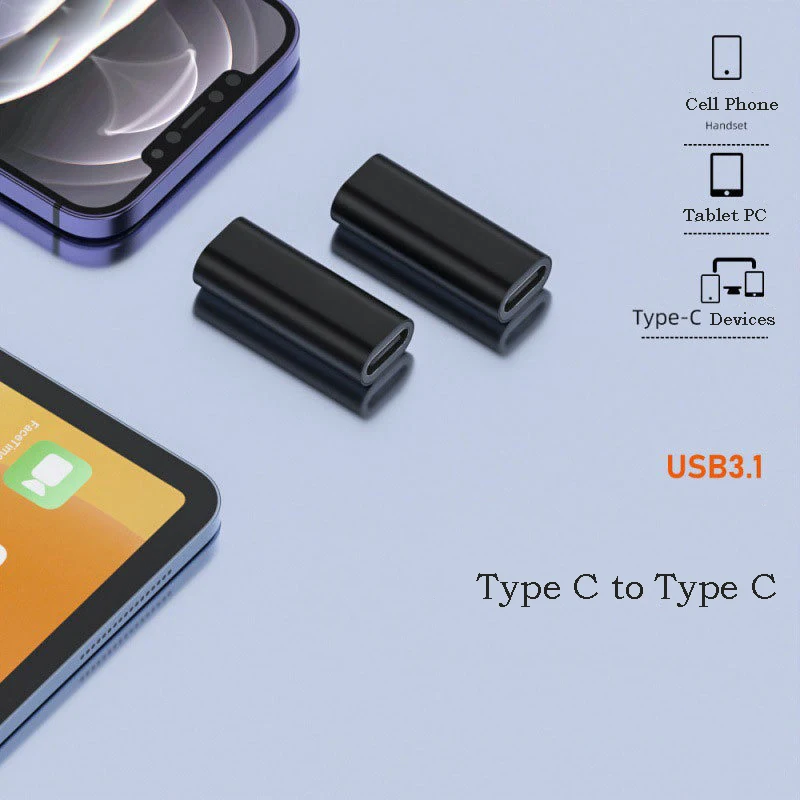 Double Type C Converter Male to Female Extend Cable Data Transfer Phone Tablet Charging Dongle USB C Female to Adapter