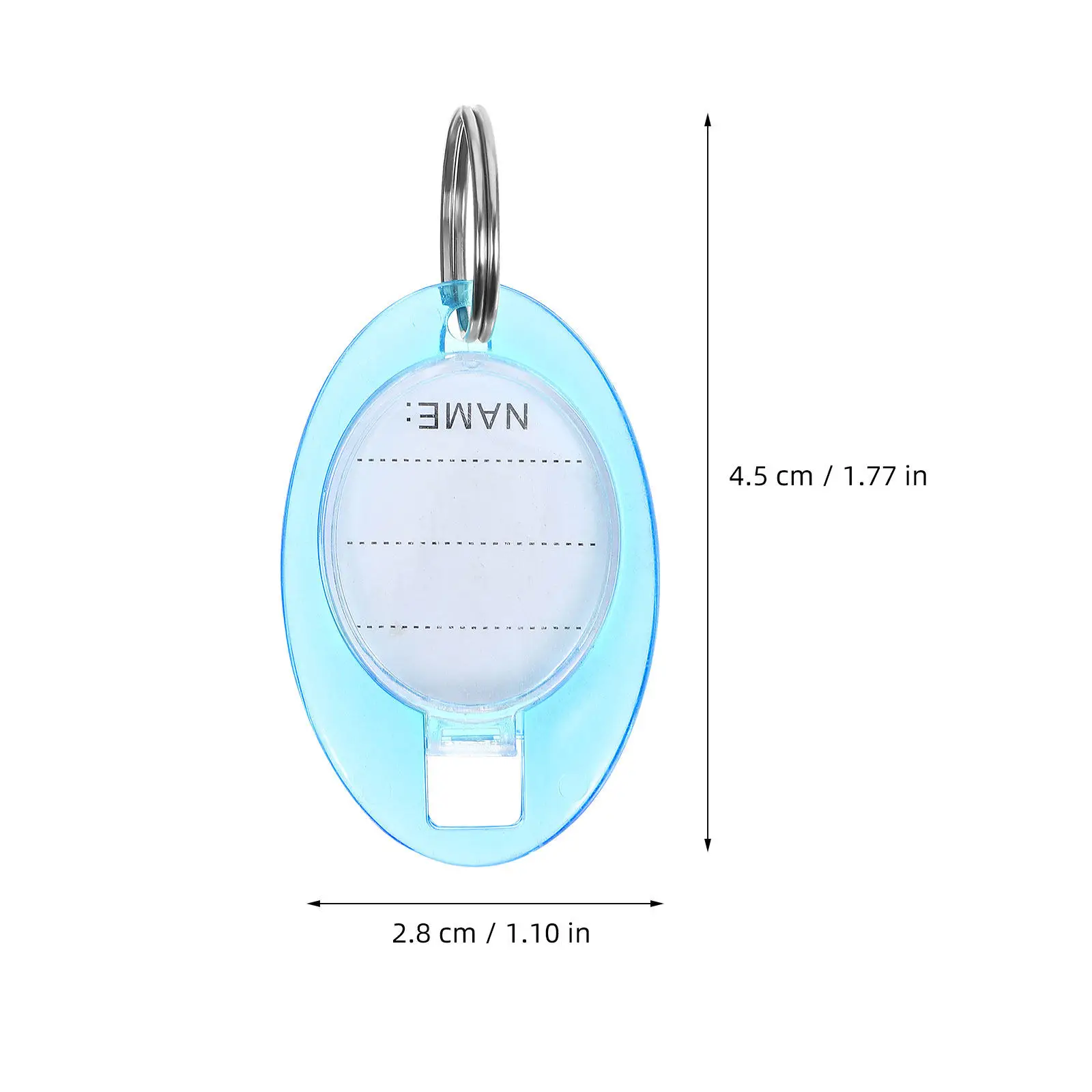 50개 재사용 가능한 타원형 플라스틱 키 ID 태그(라벨 창 및 키링 포함) - 열쇠, 수하물, USB, 애완동물 이름표 등에 적합
