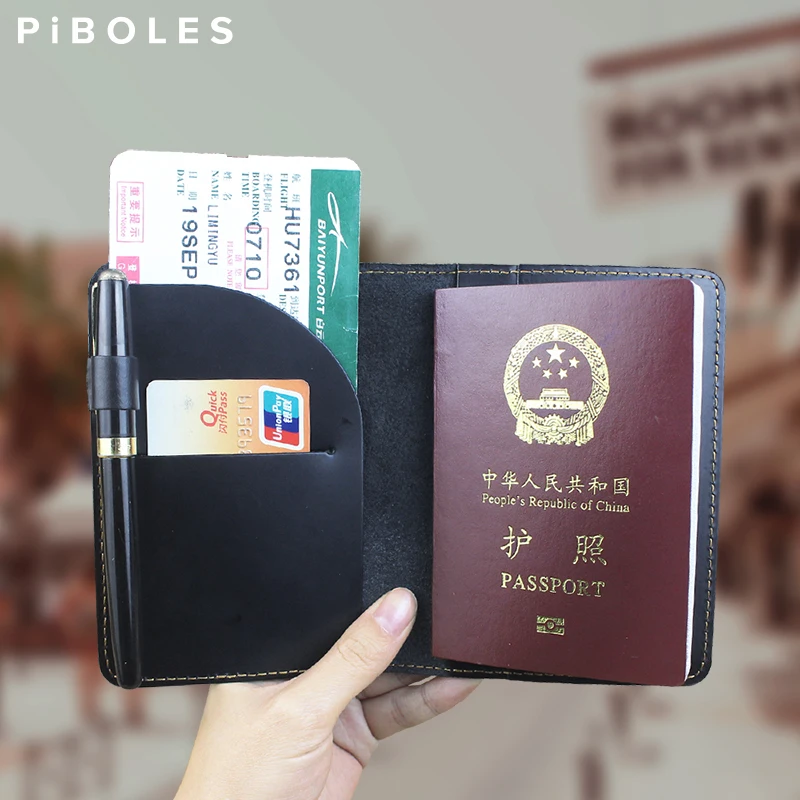 

100% Crazy Horse Leather Passport Cover Handmade Genuine Leather Card Slot Passport Pouch Portable Travel Passport Wallet