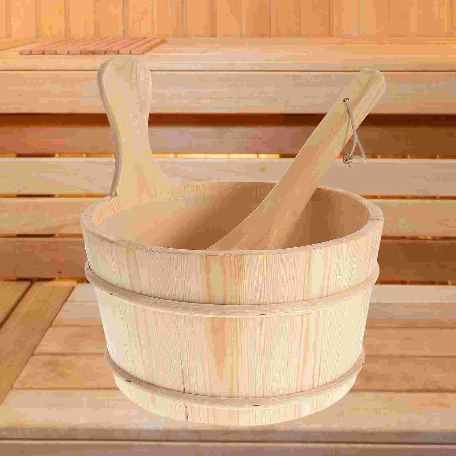 Pedicure Tools Set 2 Pcs Pedicure Tools Feet Sauna Accessories Set Bucket Wooden Spoon Bamboo Miss Spa tubs & rooms