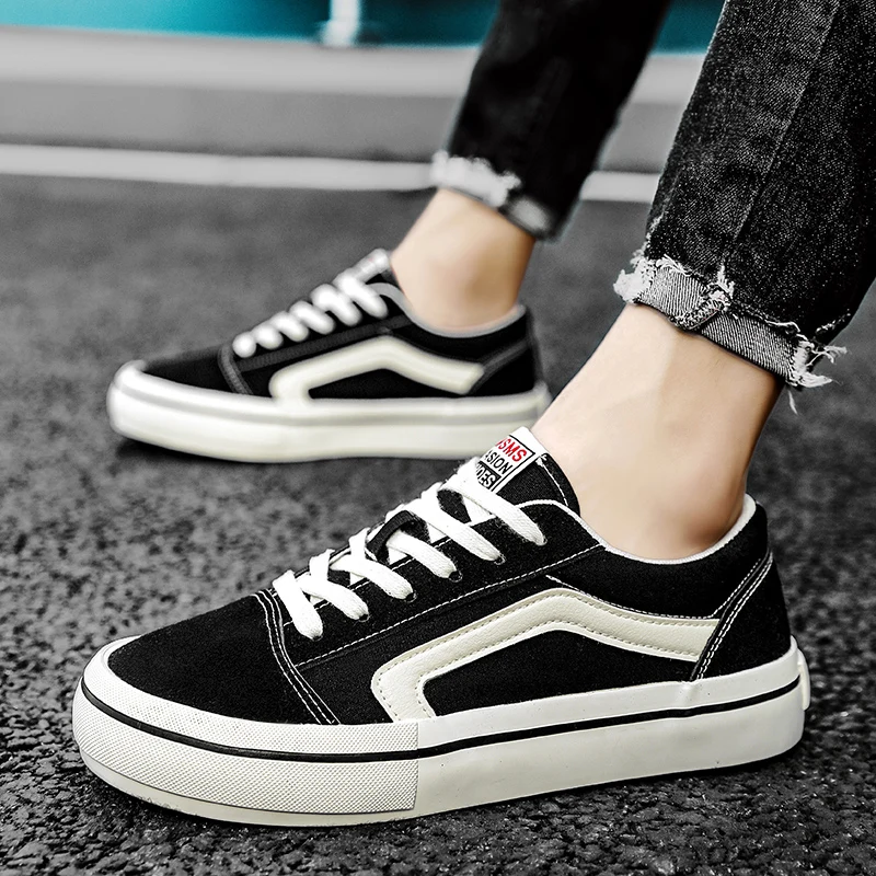 Hot Classic Black Men Canvas Shoes Fashion Lace-up Men's Vulcanized Shoes Breathable Skateboard Canvas Sneakers Man Espadrille 5
