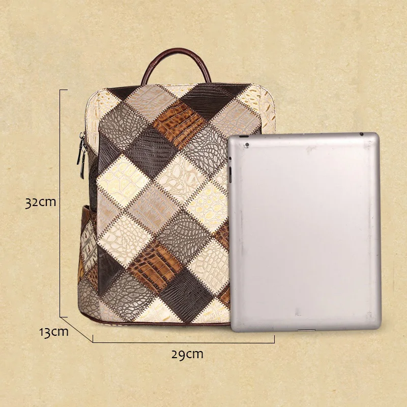 Women's Retro Backpack Genuine Leather Shoulder Bags 12 Inches Travel Bag For Lady Patchwork Quality Laptop Bag New Fashion 4