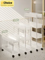 Acrylic Clear Trolley Rack Movable Rolling Utility Cart Narrow Gap Storage Rack with Wheels Bathroom Removable Shelf 2/3/4 Layer 1