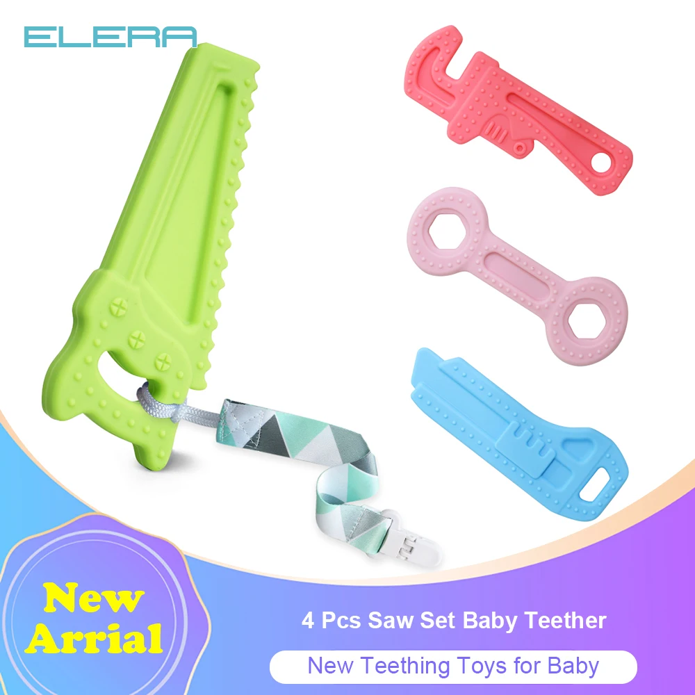 4 Pcs Saw Set Baby Teether New Teething Toys for Baby Soothe Playset Silicone Molar Stick Food Grade Silicone