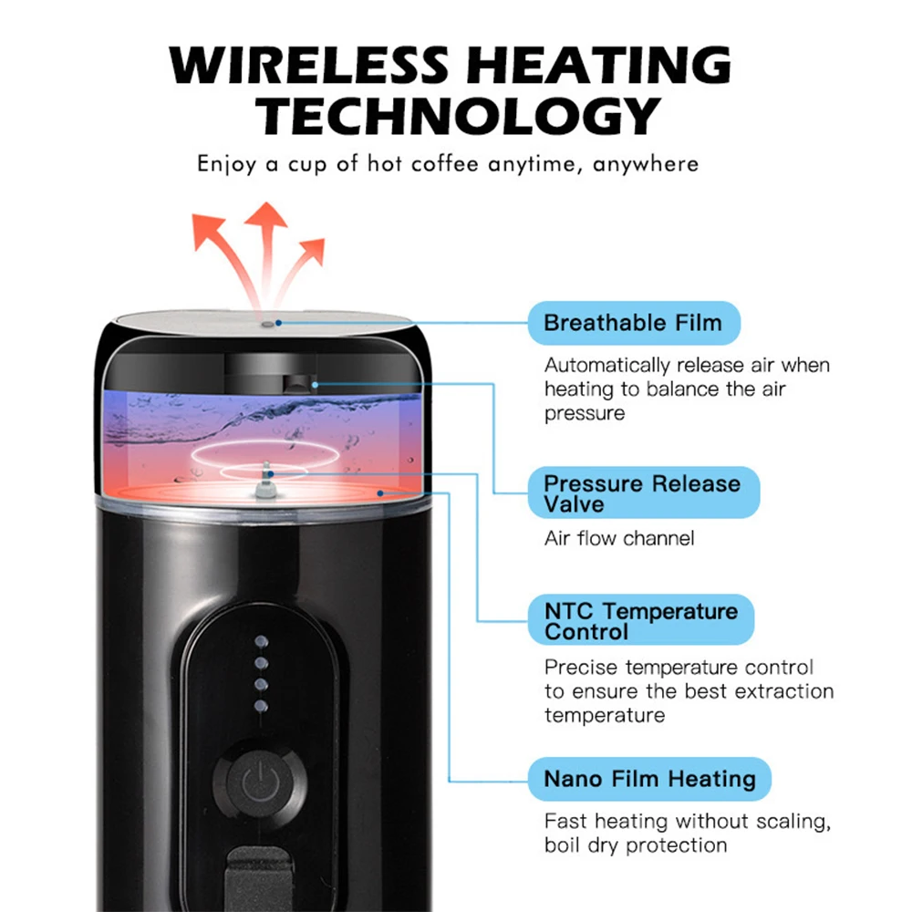 Portable Electric Espresso Coffee Machine Cordless Heating Single Serve Mini Coffee Maker 18Bar Pump Pressure Auto Brew 6