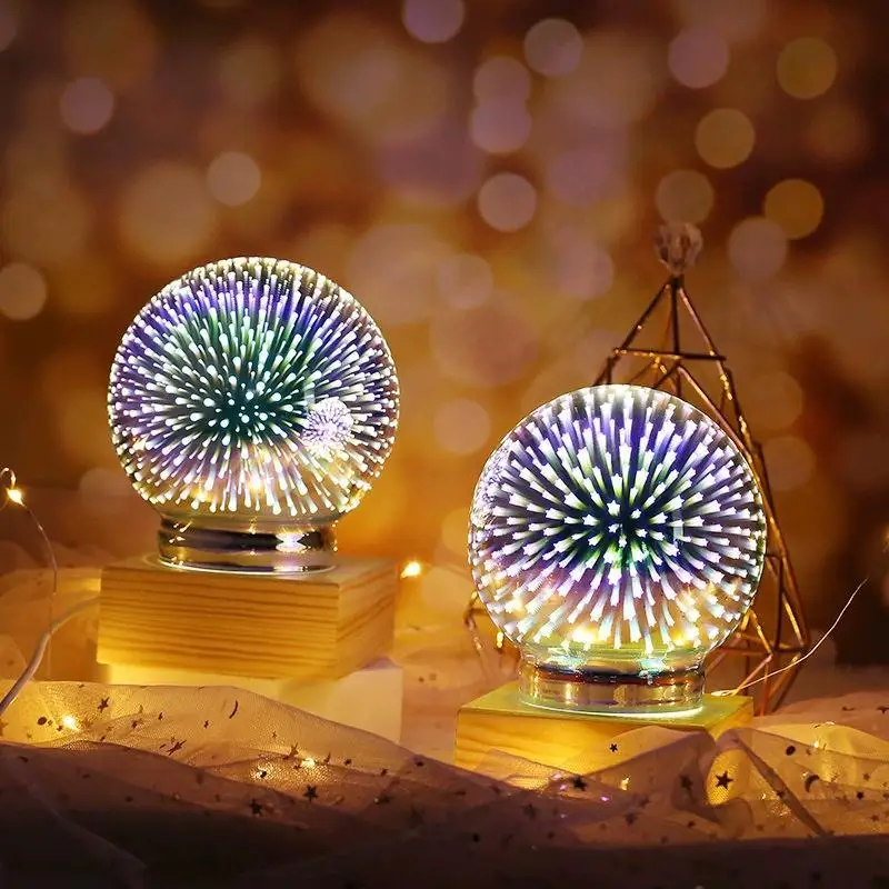 Projector 3D LED fireworks night light atmosphere decoration light,colorful fireworks,bedroom bedside table,glass,night light