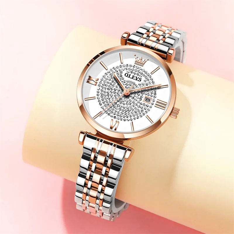 New OLEVS High Quality Watch Women Diamond Fashion Steel Bracelet Waterproof Quartz WristWatches Ladies Watch reloj para mujer