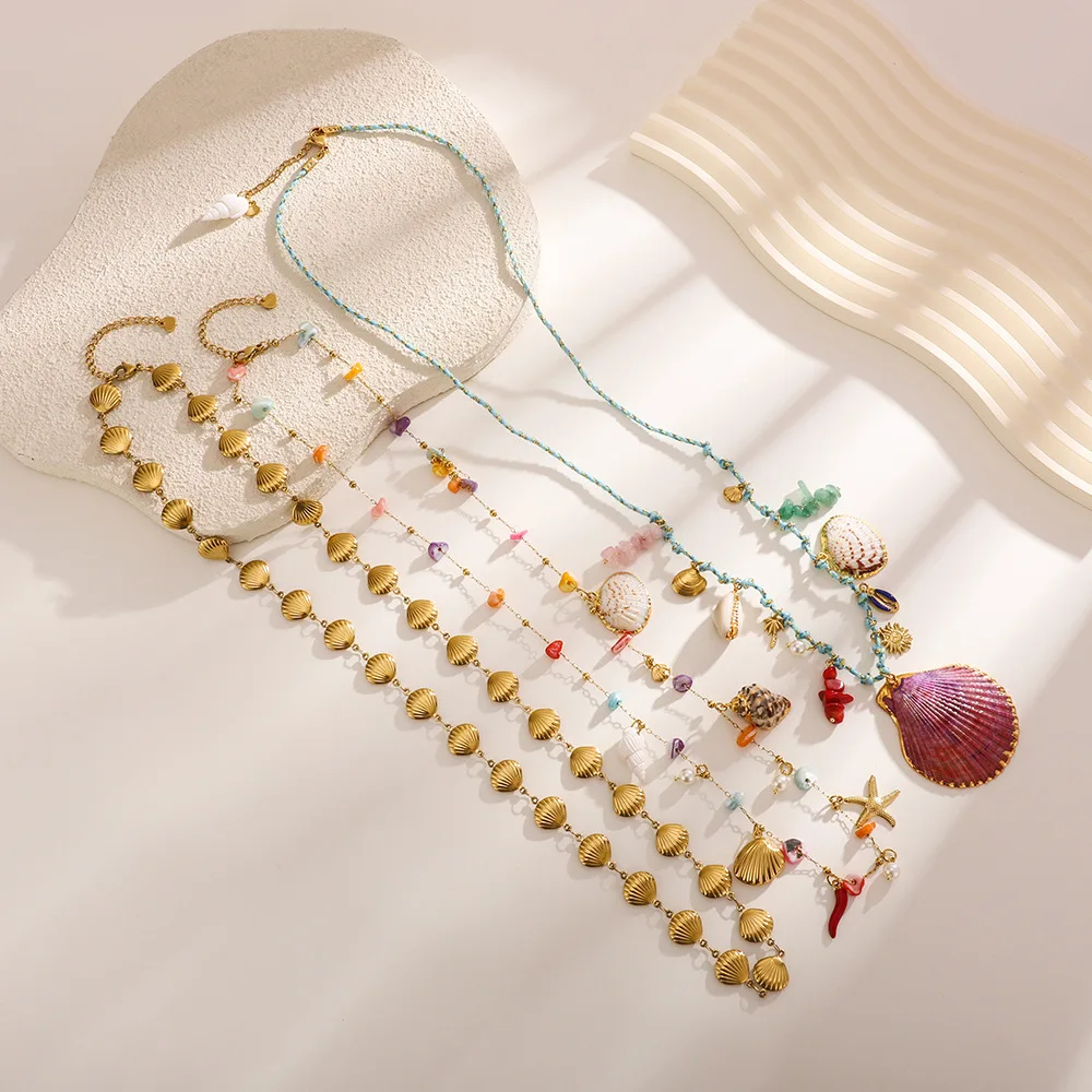 Sexy Large Shell Pendant Waist Belly Chain for Women 18K Gold Plated Tiny Conch Starfish Handmade Bikini Festival Rave Jewelry