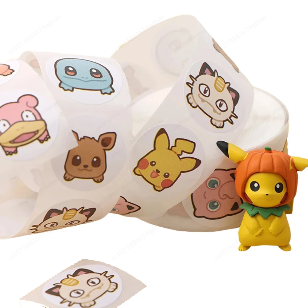 

MINISO 500PCS Anime Cute Stickers Kawaii Pikachu Charizard Round Seal Stickers Rolls Stickers Graffiti Luggage Stickers Toys