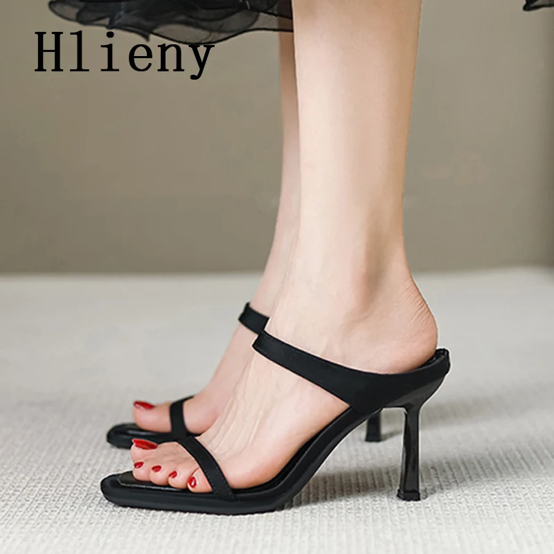 

Летние новые модные тонкие тапочки Hlieny 2024, женские сандалии на высоком каблуке с квадратным носком, мюли, пляжные шлепанцы