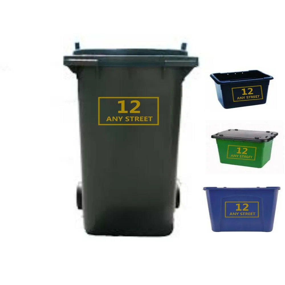 Wheelie Bin Stickers Recycling Box Stickers Number House Name x4