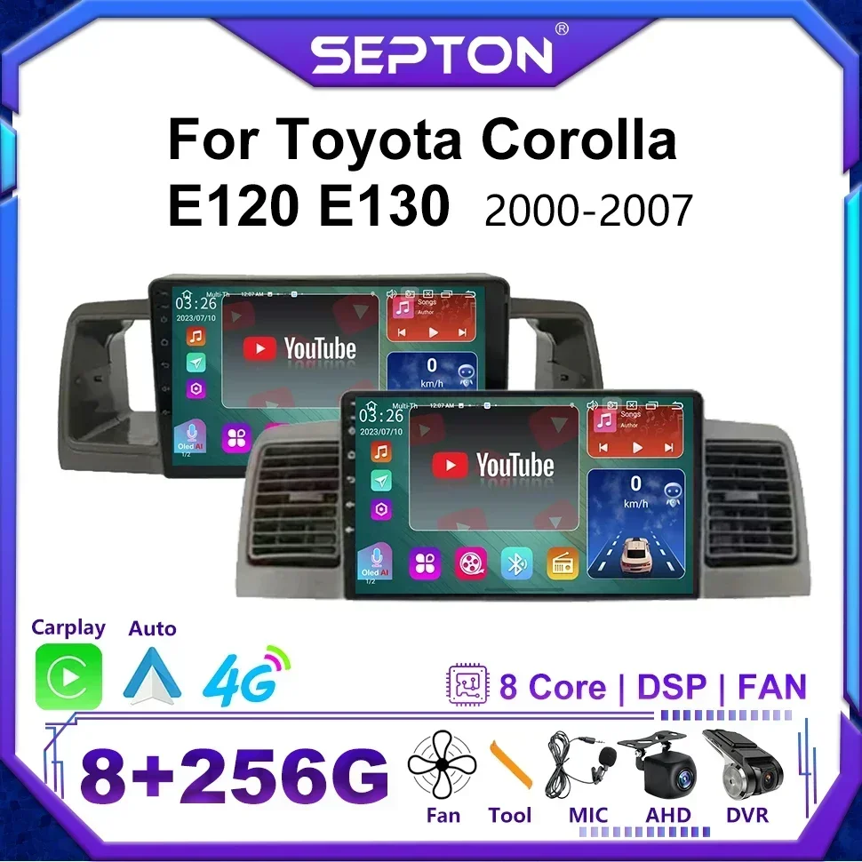 8+128G Car Radio Stereo Player for Toyota Corolla E120 E130 2000-2007 2Din GPS Android System Vehicle Autoradio DSP car multimedia player car radio