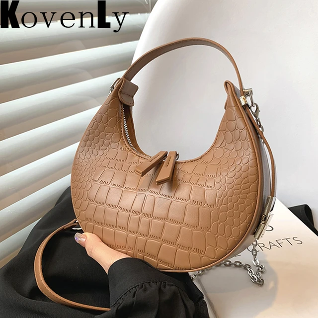 Half Moon Bags For Women Fashion Handbag And Purse Pu Leather Shoulder Bag  Solid Color Stone Pattern Crossbody Bag Free Shipping - AliExpress