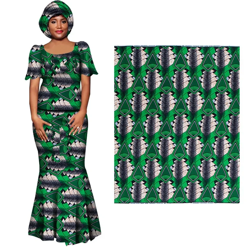 Ankara African green Geometric printed cotton wax printing Guaranteed Wax Patchwork Cotton Tissu High Quality for Dress