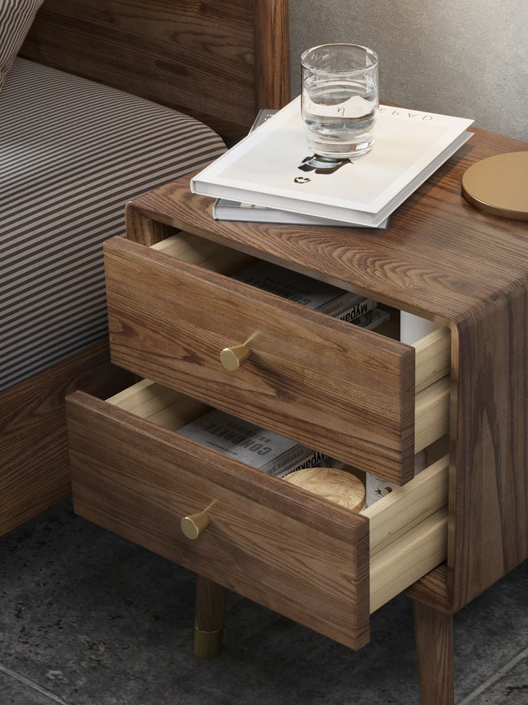 

Modern all-solid wood ash bedside table simple walnut bedside cabinet Nordic luxury furniture