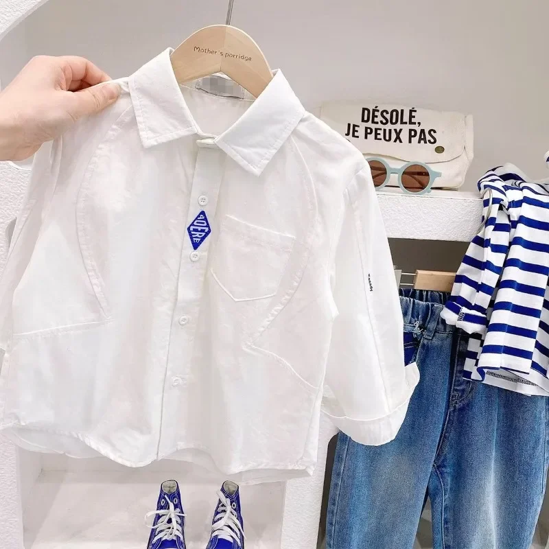 Spring autumn kids casual long sleeve baby shirt boys school style retro fashionable clothes baby clothing