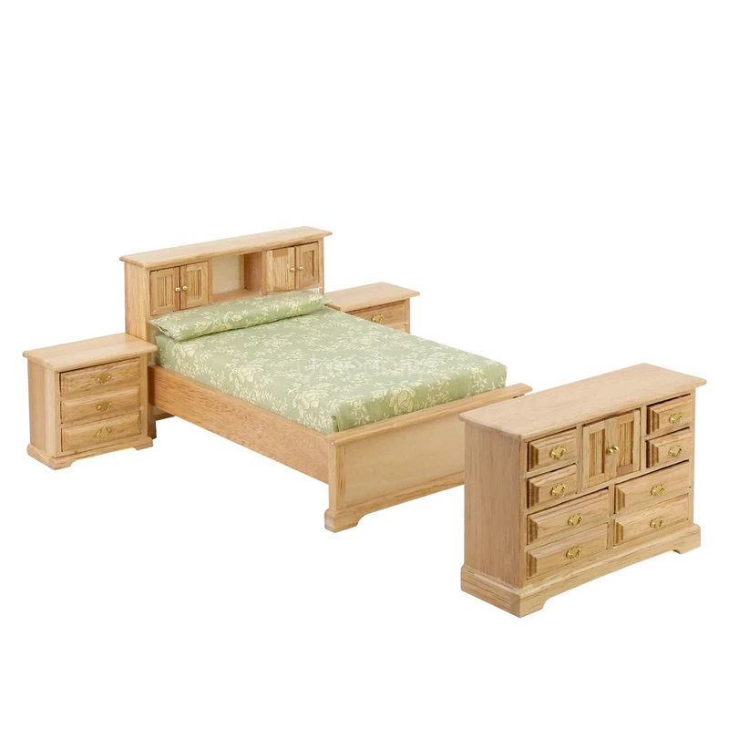 Wooden Dollhouse Bed Nightstand Wooden Bedroom Accessories Toy 1/12 Scale Aliexpress