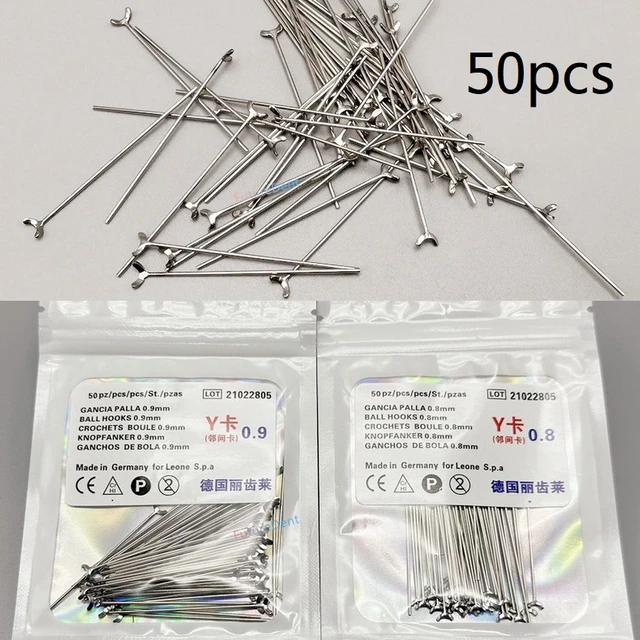 50pcs Dental Ball Retainer J Clasp Oblique Clasps Bars φ0.8mm/0.9