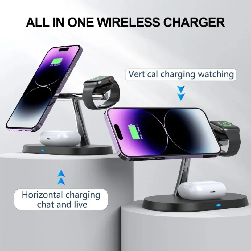 3 in 1 100W Magnetic Wireless Charger Stand For Magsafe iPhone 16 15 14 13 12 Apple Watch 8 7 Airpods Pro Fast Charging Station