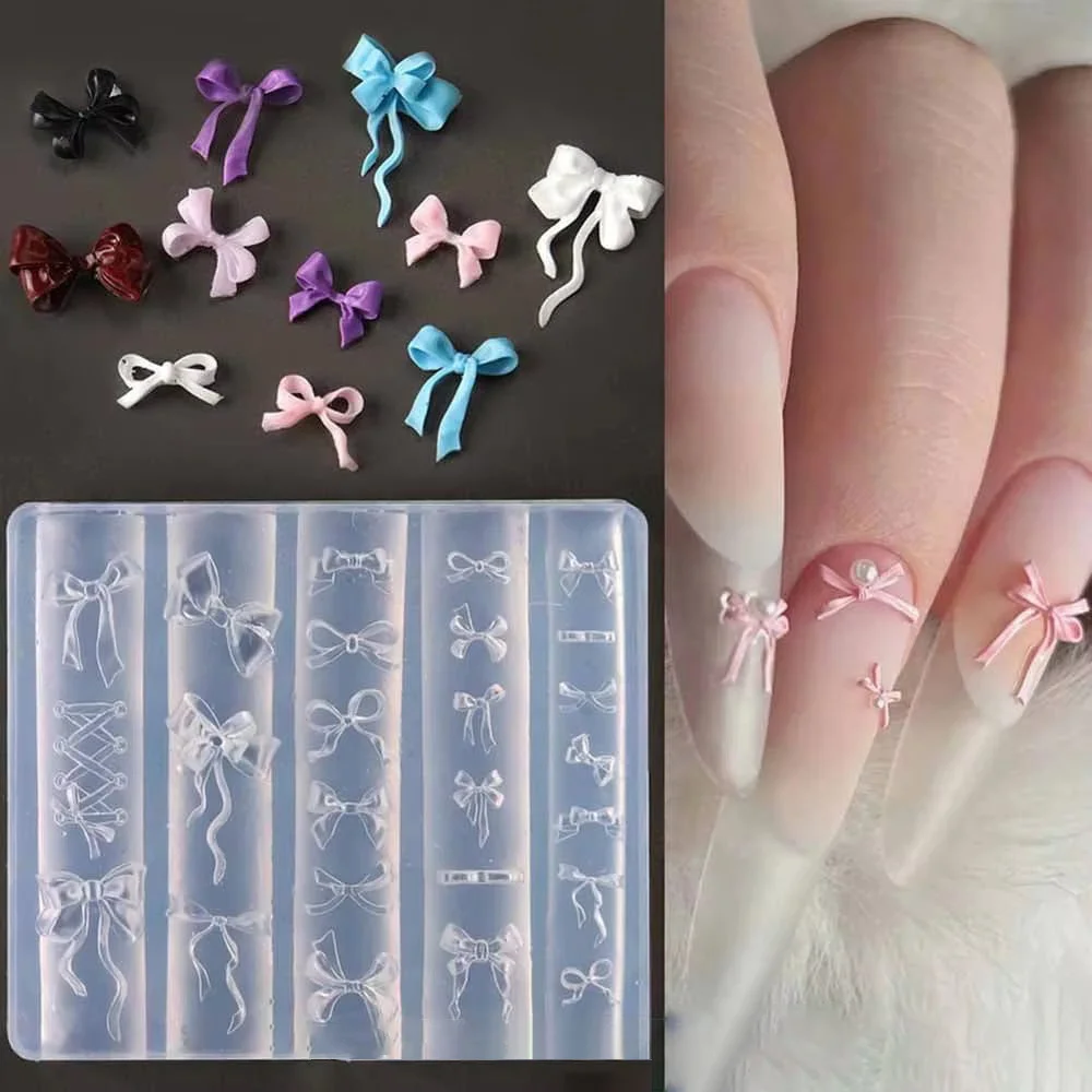 보우 네일 스텐실 3D 네일 아트 몰드 수제 DIY 매니큐어 장식 도구 (살롱 액세서리 및 네일 케어 용품)