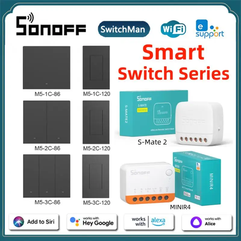 

SONOFF S-MATE2, экстремальный переключатель Mate с батареей, механический переключатель 86/120 с поддержкой дистанционного управления EWeLink через MINIR4