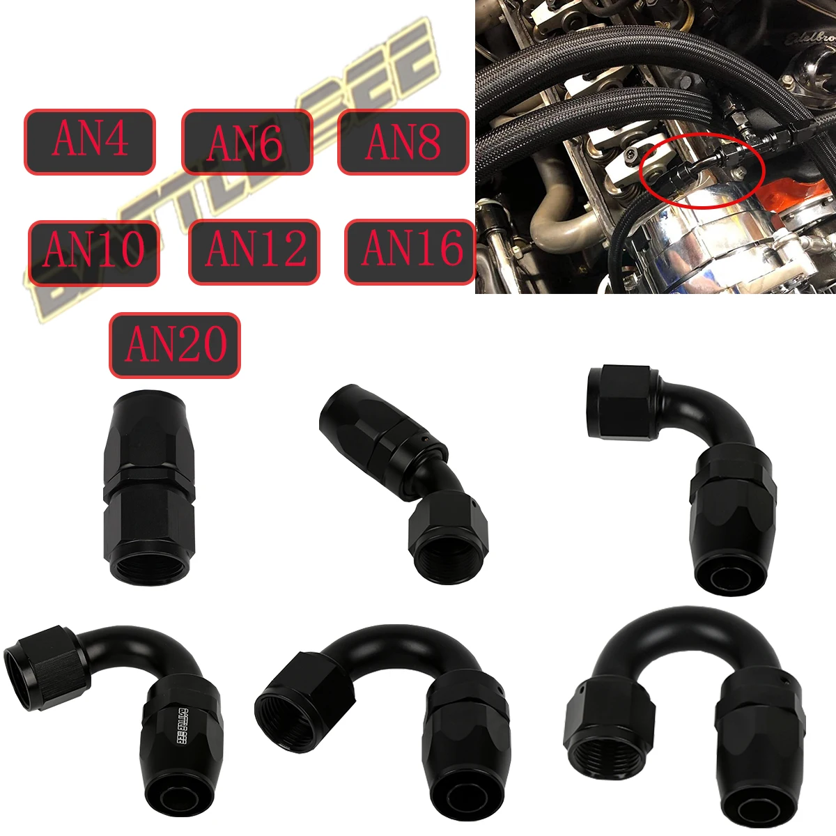 

45 Degree Reusable Hose End Fitting Adapter For Swivel Oil Fuel CPE Line Hose End Fitting AN4/6/8/10/12/16/20 Battle Bee