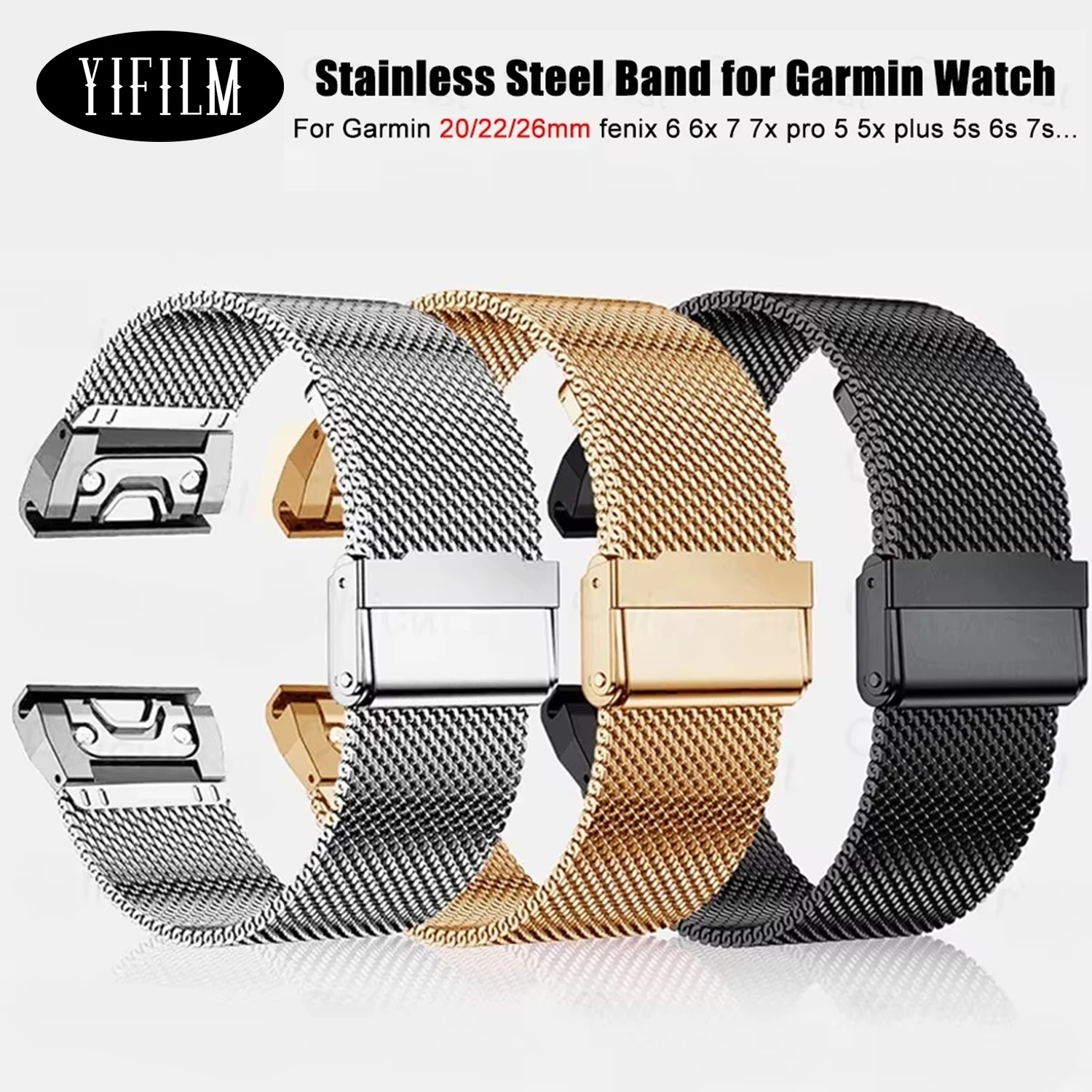 Premium Stainless Steel Watch Band: Elegant Metal Strap Wristband Bracelet for Smartwatches, Adjustable 20/22/26mm Width