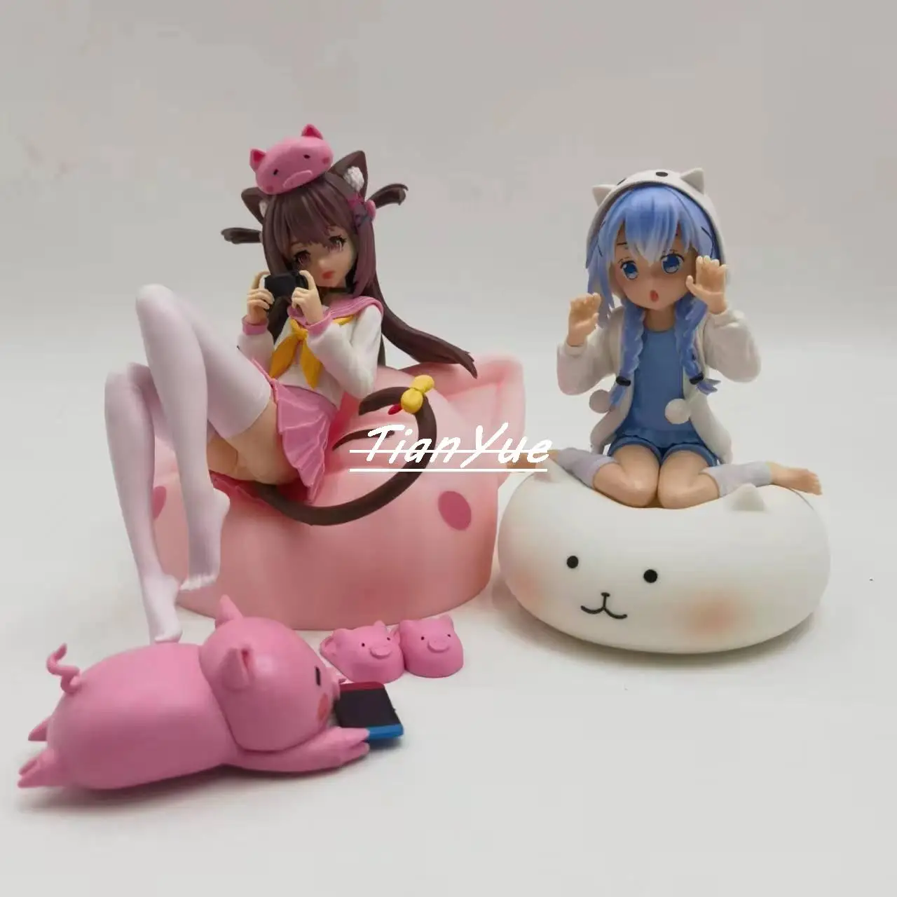 

Anime Native Asaki and Kafuu Chino Pajama sitting Version Beautiful Hot Girls Model Toys Xmas Gift 18cm