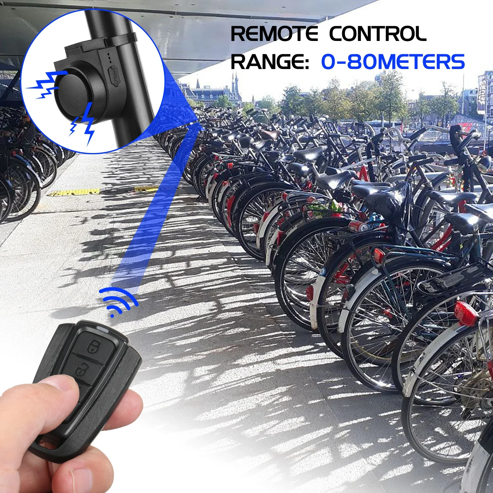 Wireless Bike Horn 115dB Loud Bicycle Anti-theft Horn IPX5 Bicycle Alarm Bell 5 Sound Modes 3 Vibration Sensitivity Adjustment