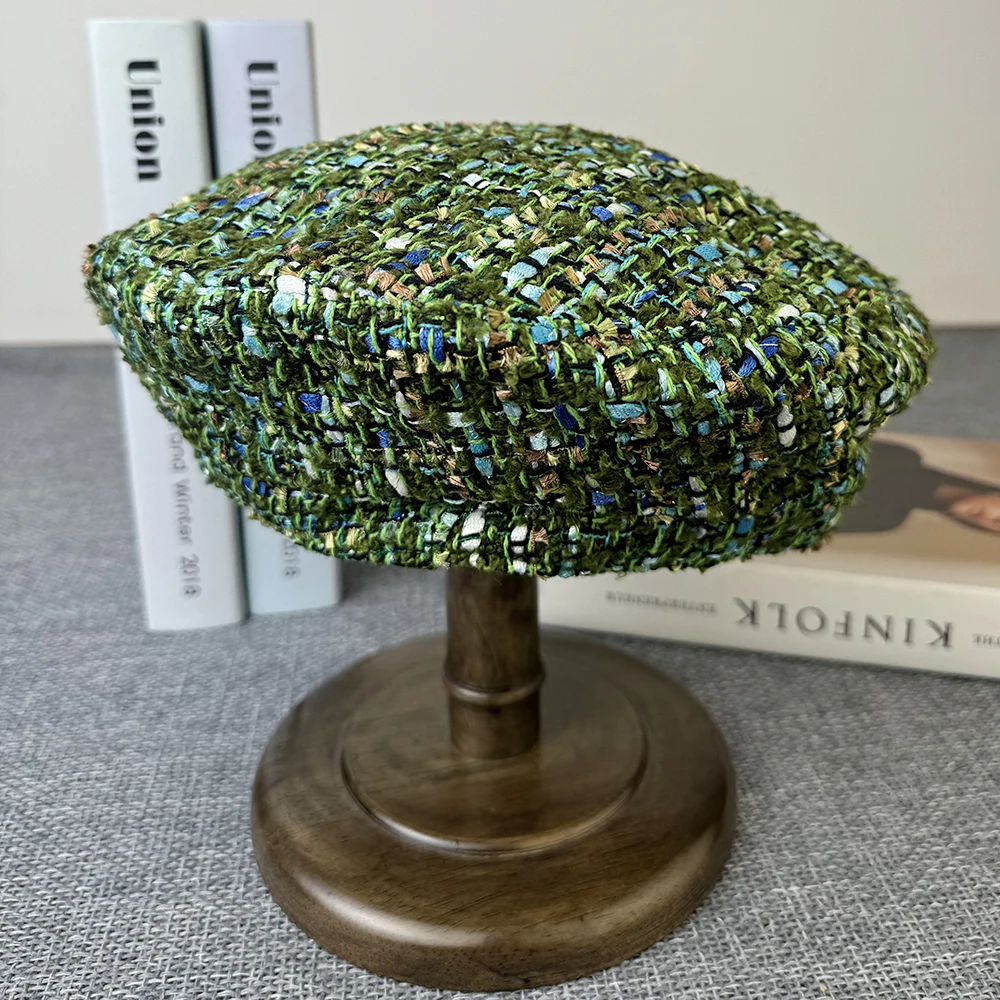 Children Beret Vintage Wool Berets Green Plaid Autumn Winter French Octagonal Peaked Hats Painter Hat Street Military Women Girl