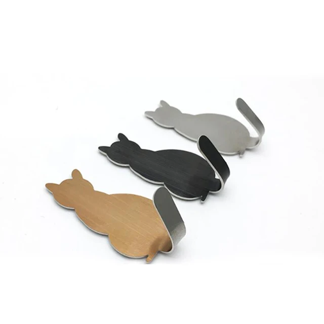 2 Db Aranyos Macska Alakú Falra Szerelhető Rozsdamentes Kulccsal Tartó Dekoratív Acél Akasztók Kulcsok Fogas Háztartási Horog Törülközőtartók - Image 4