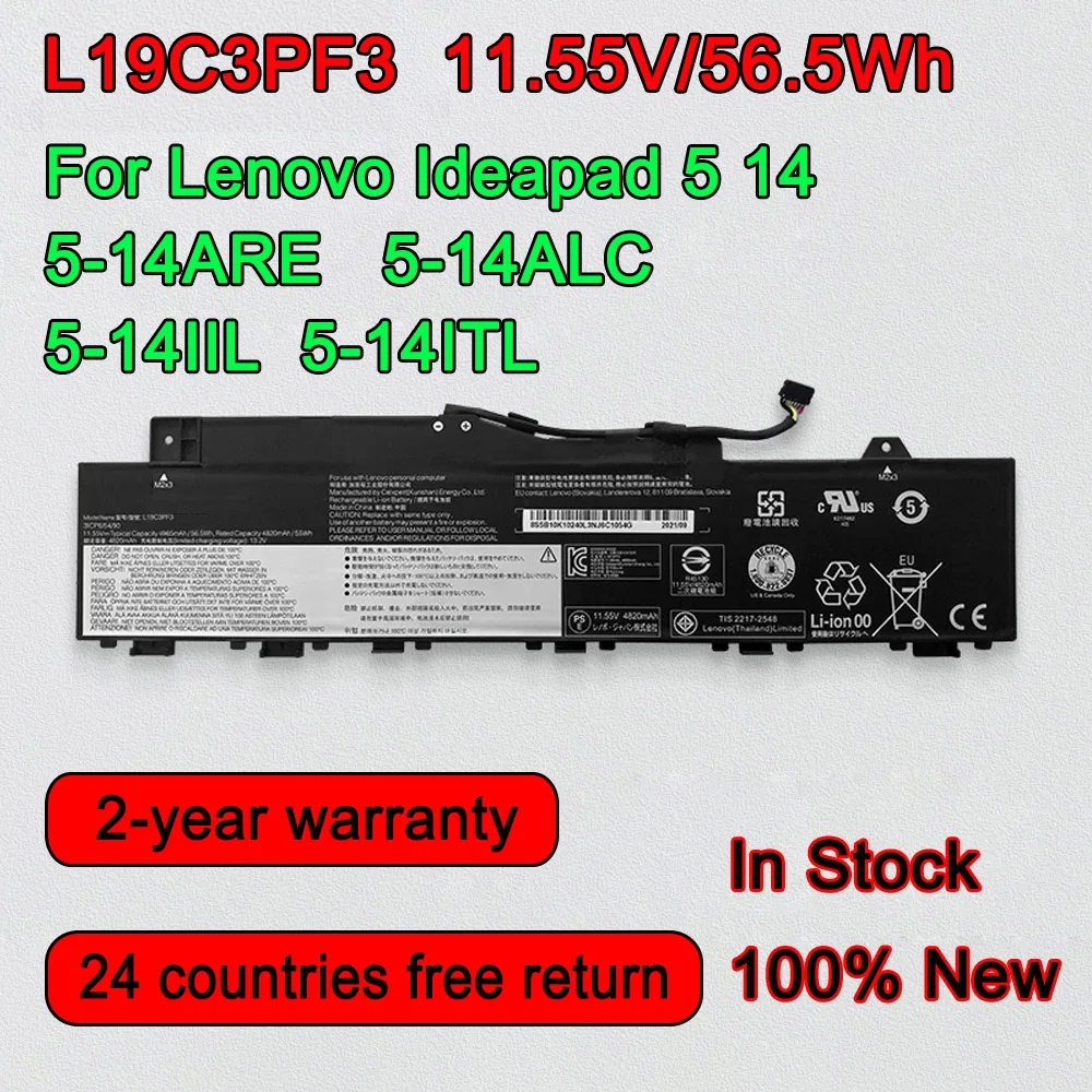 

L19C3PF3 Laptop Battery For Lenovo Ideapad 5-14ARE 5-14IIL 5-14ALC 5-14ITL L19M3PF3 L19M3PF4 L19L3PF7 11.55V 56.5Wh 4965mAh