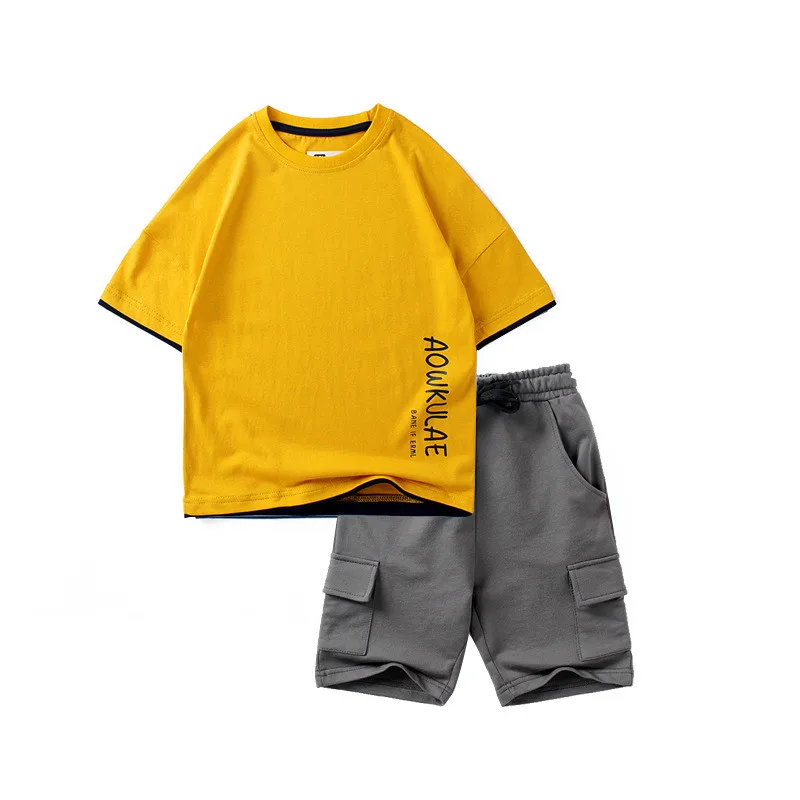 

Teen Boys Summer Clothing Set Children T-Shirt And Cargo Shorts Pants 2 Pieces Suit For Kids 6 8 10 12 14 Years Wear