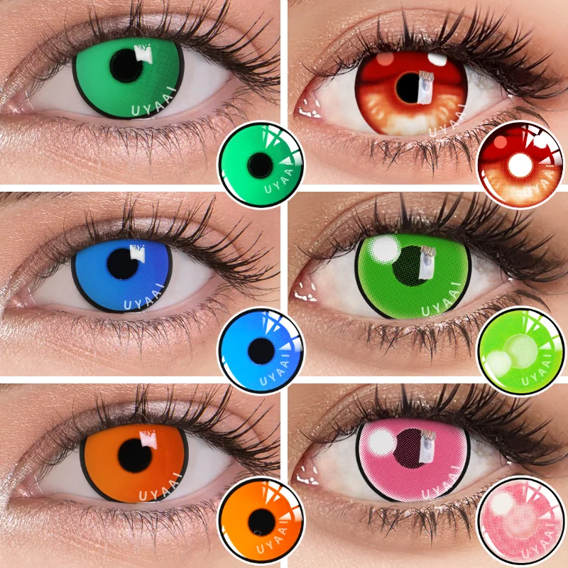 

UYAAI Color Lens Eyes Contact Lenses Cosplay Red Green Pupils Blue Lens 2 Pcs Color Contact Lenses For Eyes for Yearly Use